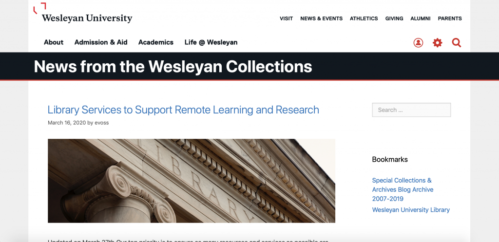 Screenshot to Library Blog